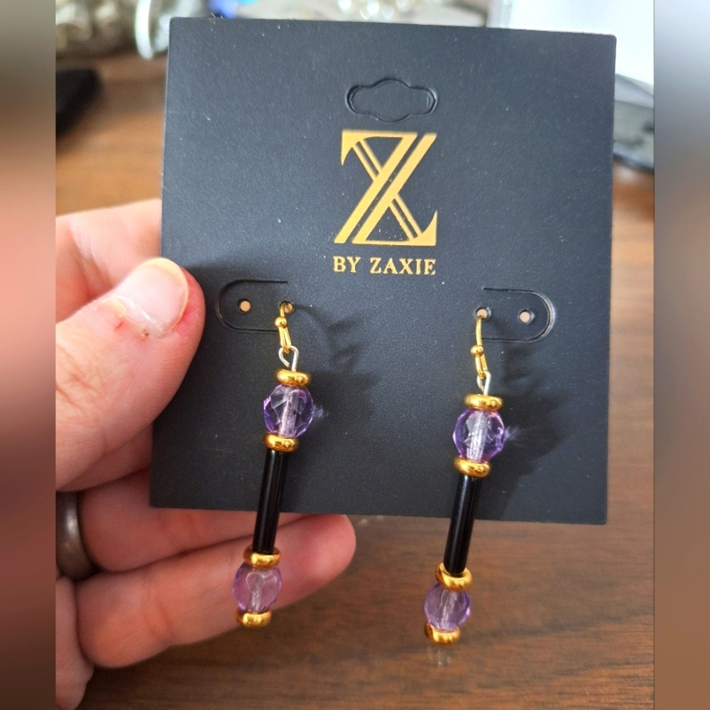 Zaxie beaded earrings purple and black